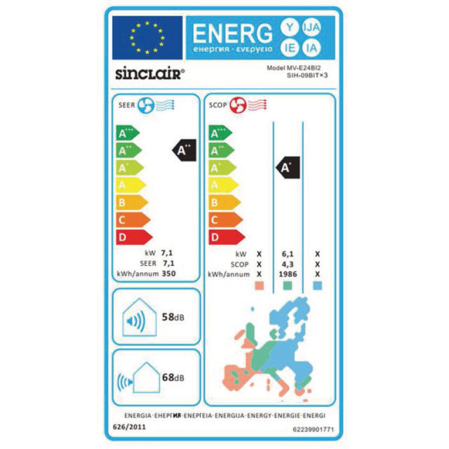 Sinclair Multi Variable buitenunit MV-E24BI2 7,1/8,6kW, 2-3bin.