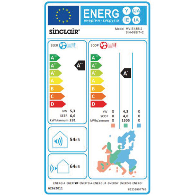 Sinclair Multi Variable buitenunit MV-E18BI2 5,3/5,6kW, 1-2bin.