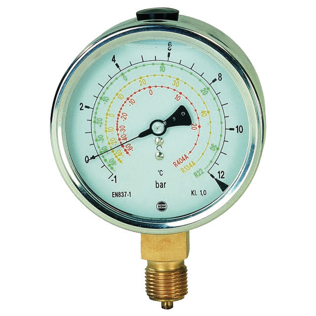 VDH Manometer R75 LD 100mm 12 bar 1/4"SAE R22/R404A/R507A opb