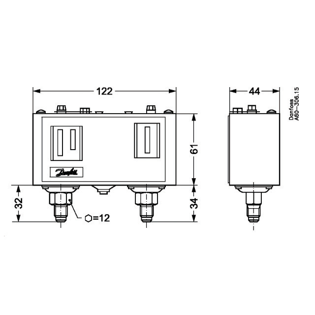 Danfoss Pressostaat KP15 1/4" SAE uit 8bar/32bar 060-114866