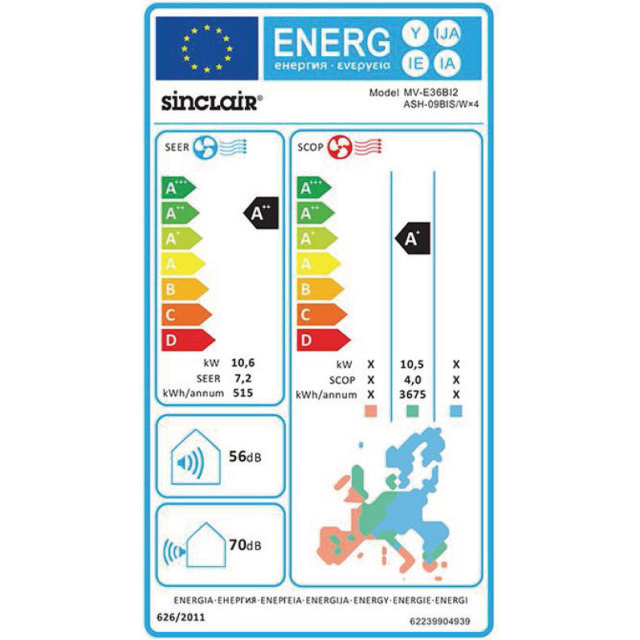 Sinclair Multi Variable buitenunit MV-E36BI2 10,6/12,0kW, 2-4bin.